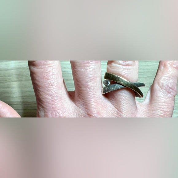 Jens Aagaard Sterling Silver & Gold CZ Abstract Split Shank Ring, Size 6 - Picture 8 of 10